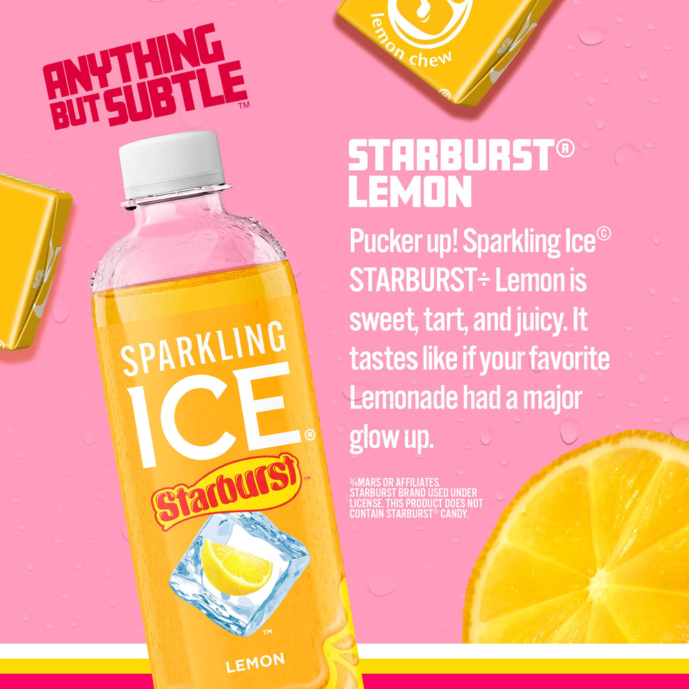 Close-up of STARBURST Lemon label highlighting vitamins and antioxidants.