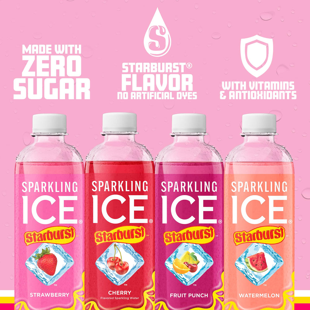 Sparkling Ice STARBURST zero sugar option for guilt-free sipping.