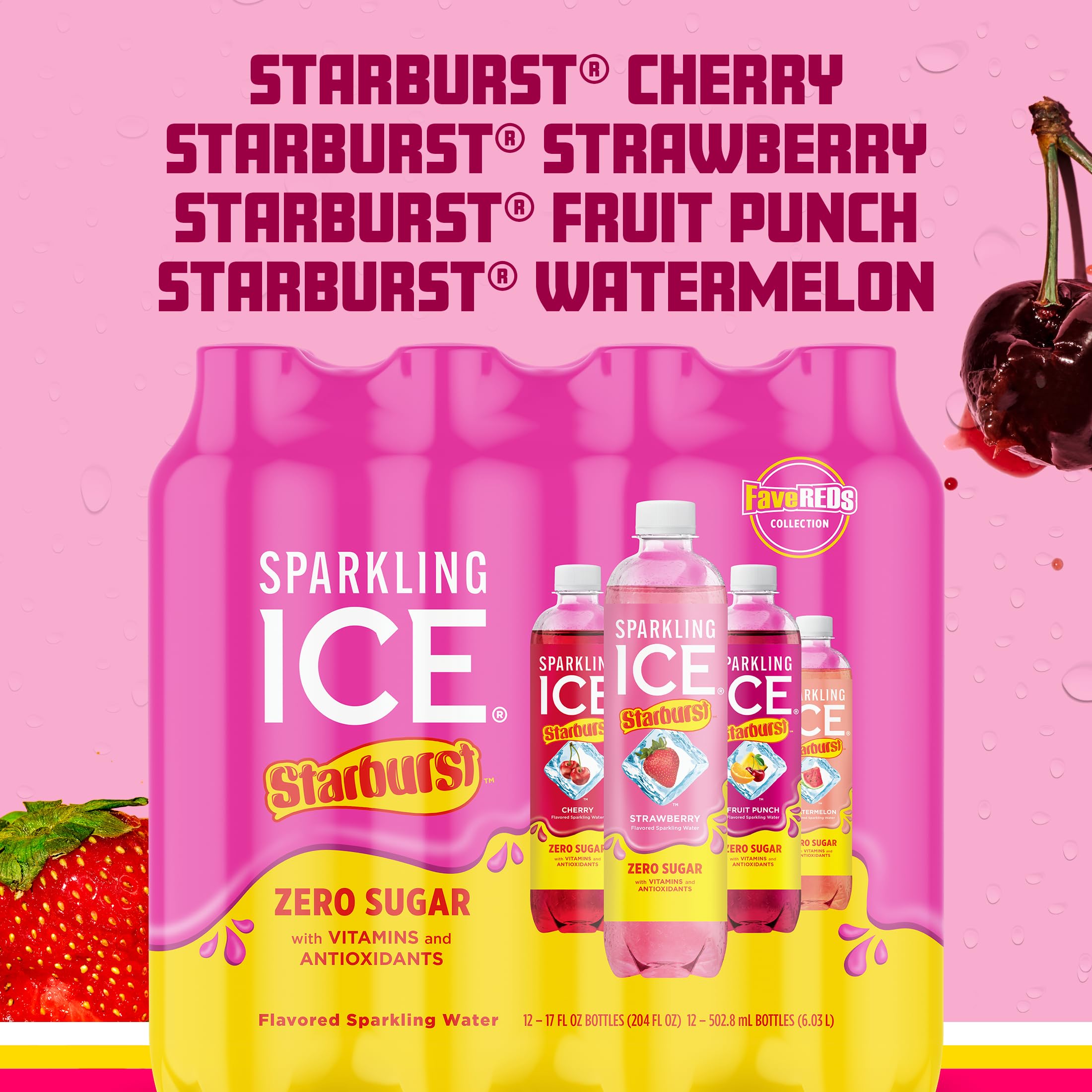 Sparkling Ice STARBURST low calorie drink with vitamins.