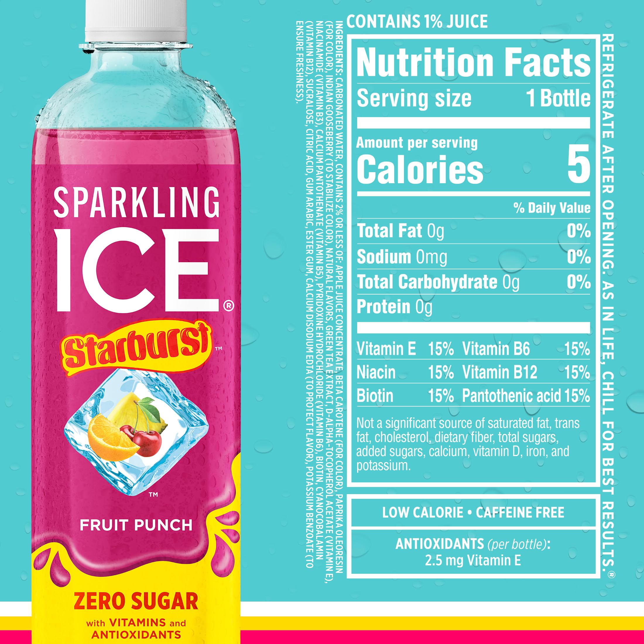 Sparkling Ice Starburst Red fruit punch can rich in antioxidants and zero sugar