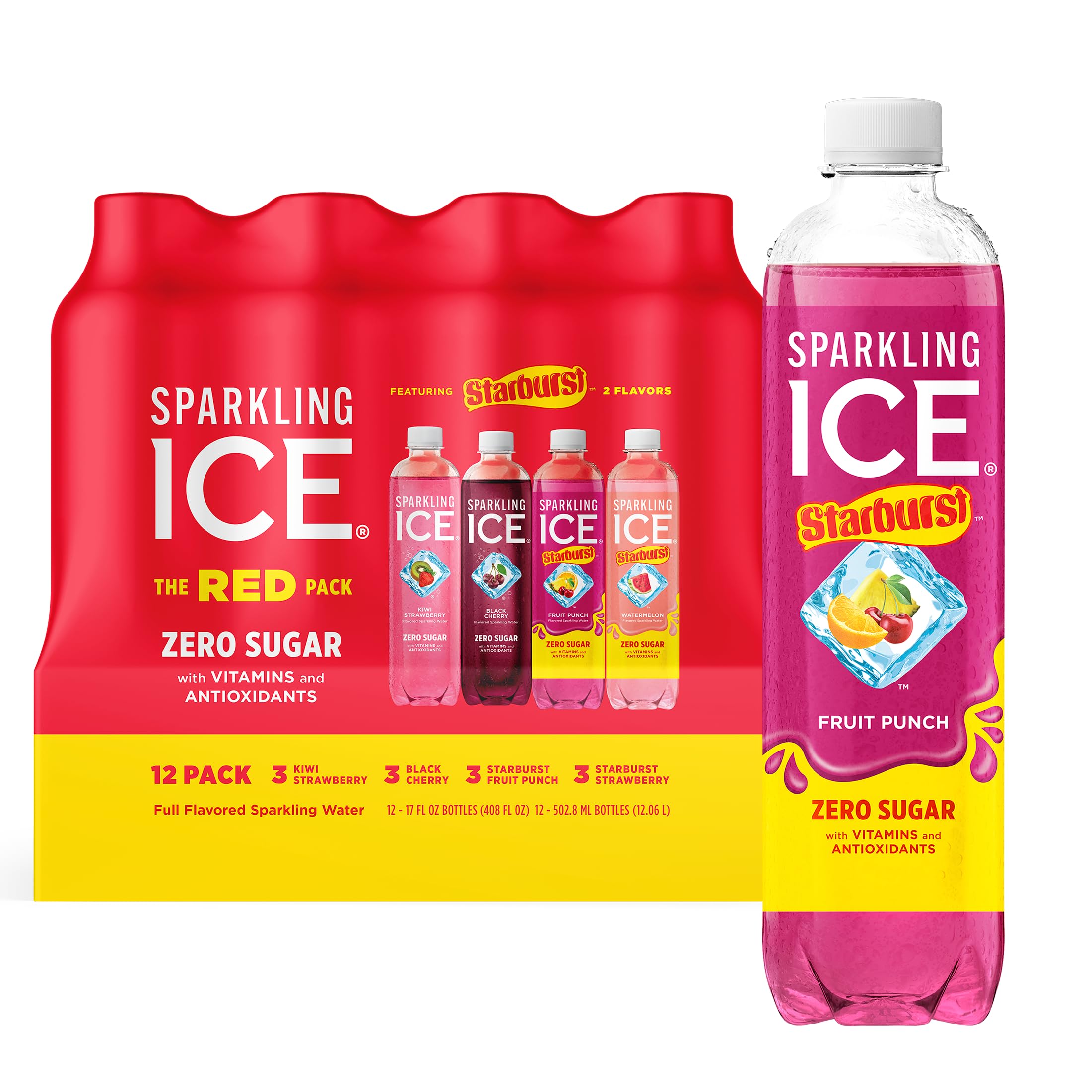 Sparkling Ice Starburst Red kiwi strawberry can with zero sugar and real fruit flavor