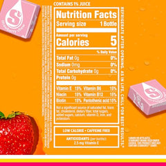 Sparkling Ice Starburst Strawberry bottle back showing nutrition and antioxidants