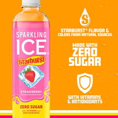 Sparkling Ice Starburst Strawberry bubbles atop a glass with fruity aroma