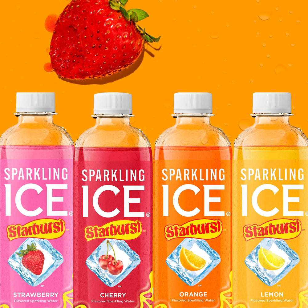 Sparkling Ice Starburst Strawberry label closeup with natural color sources