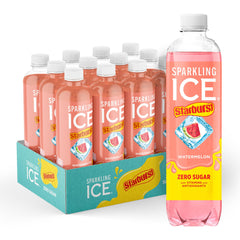Sparkling Ice Starburst Watermelon bottle close-up showing zero sugar refreshment.