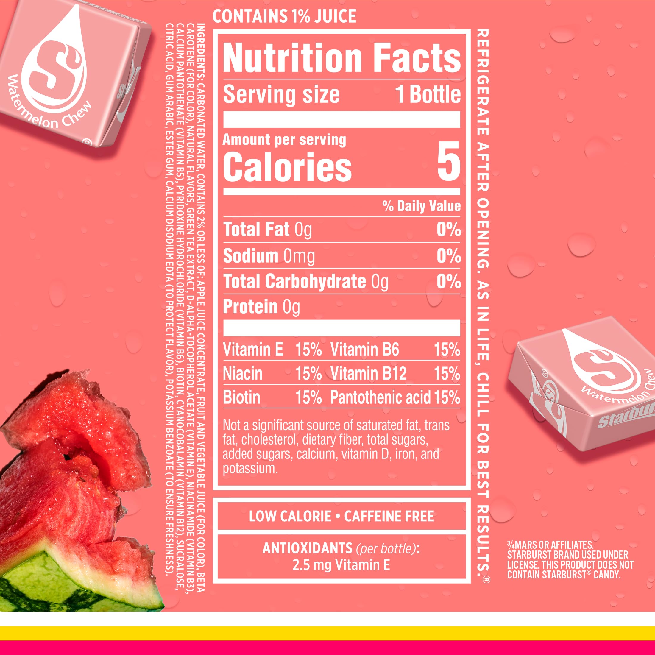 Sparkling Ice Starburst Watermelon can front view showcasing zero sugar and bright label.