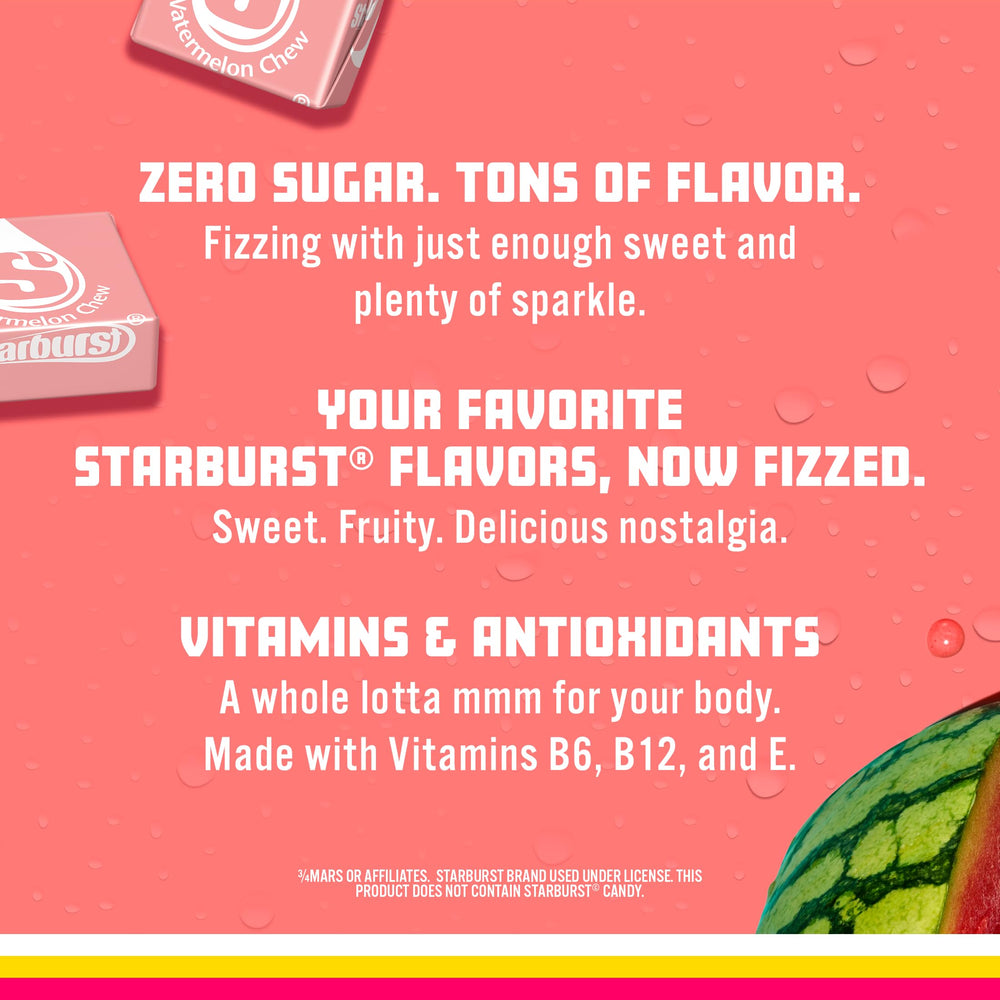 Sparkling Ice Starburst Watermelon pack of 12 bottles on a kitchen counter.