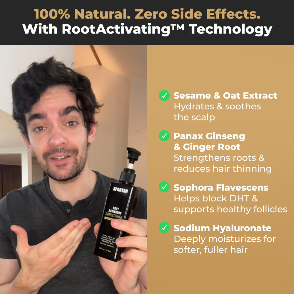 SPARTAN Root Activator Conditioner packaging box highlights natural extracts.