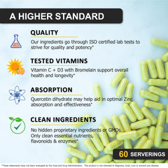 SPARTIS Zinc Quercetin 500mg bottle beside ingredients and supplement info