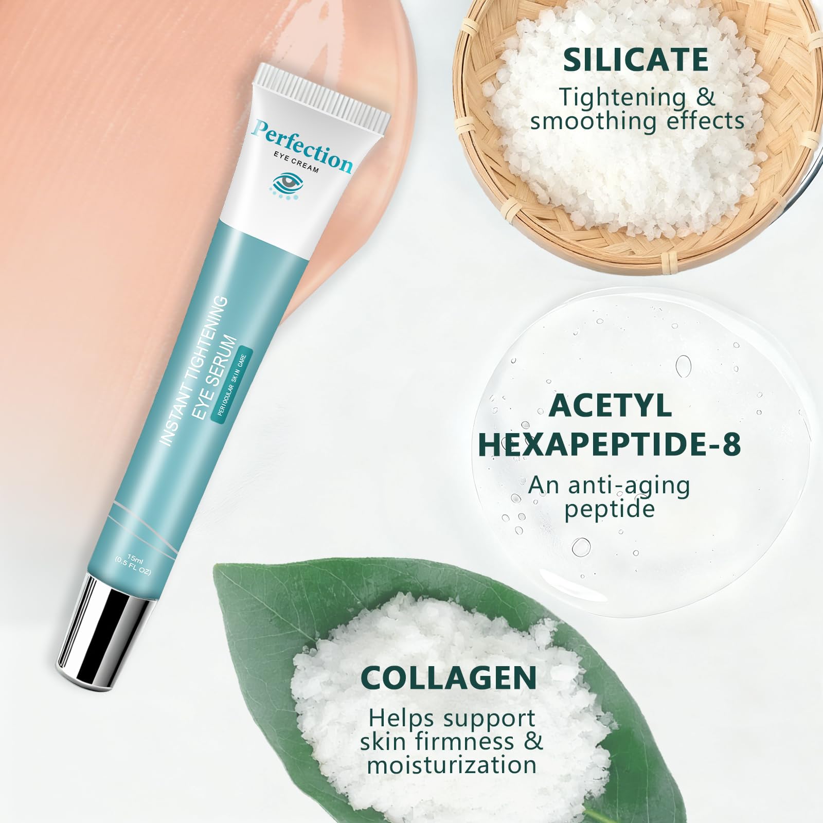 Spec Ask Instant Eye Lift Serum highlights silicate minerals from shale clay for tightening.