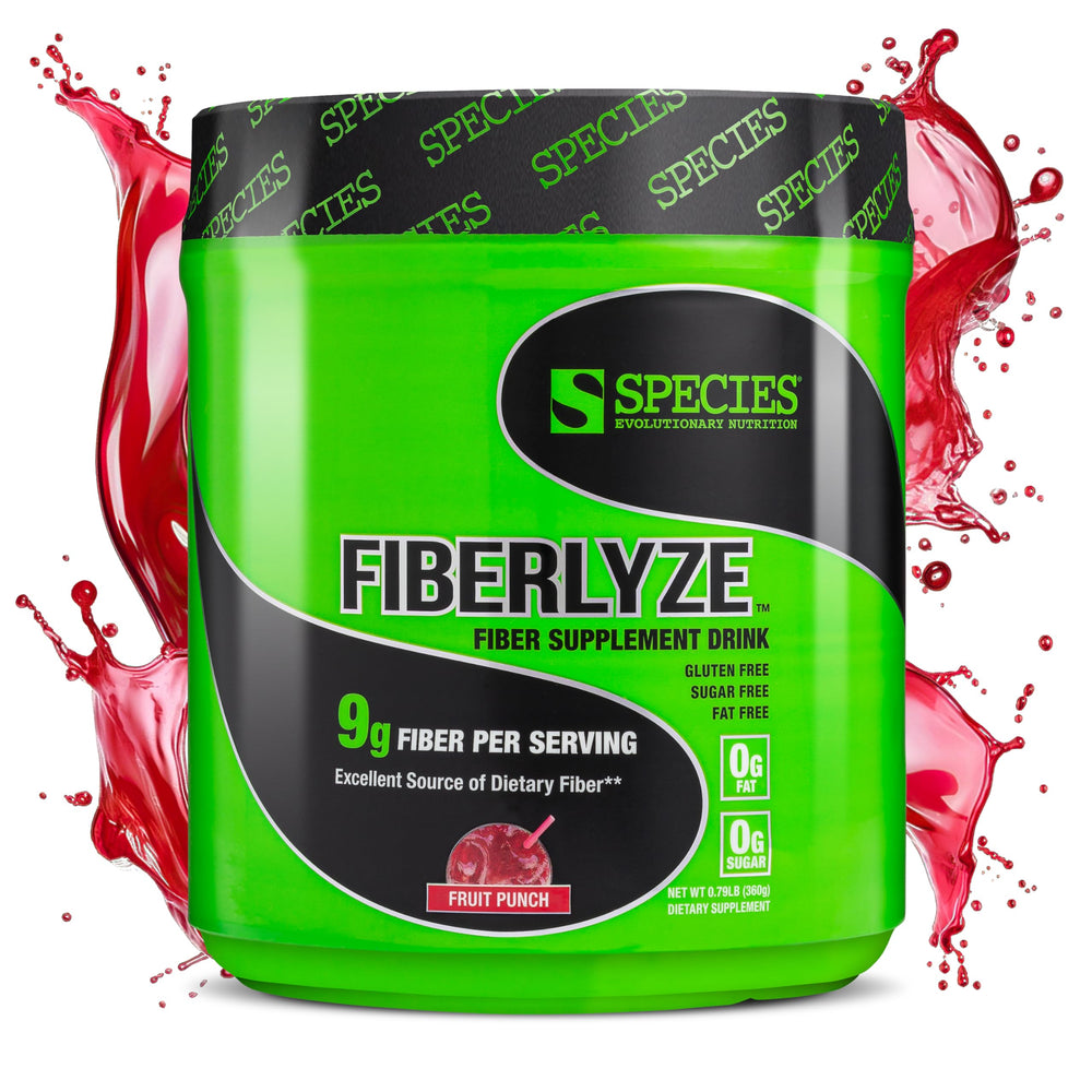 Species Nutrition Fiberlyze powder pour in fruit punch flavor for daily fiber.