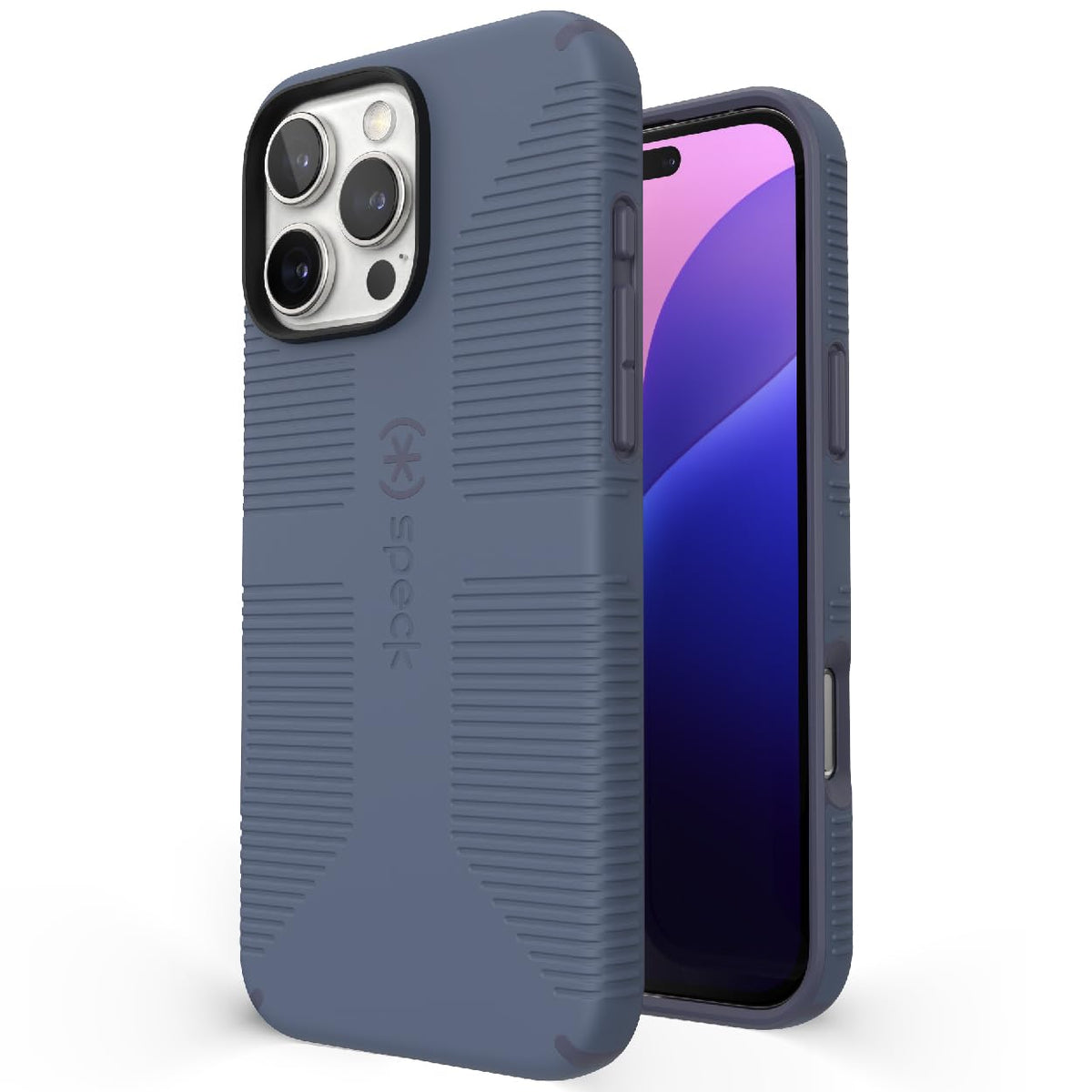Speck CandyShell Grip Case in blue denim, front view, non-slip grip and style.