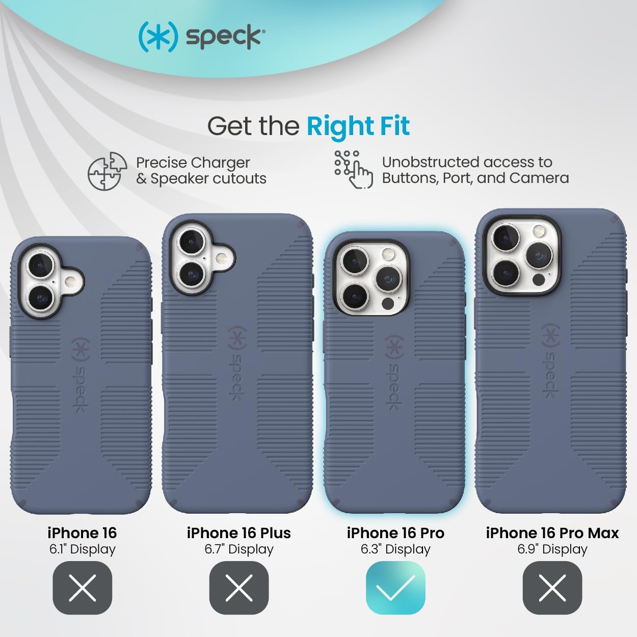 Speck CandyShell Grip Case for iPhone 16 Pro dual-layer construction shields against impacts