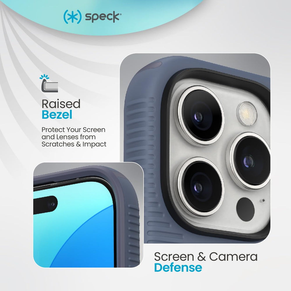 Speck CandyShell Grip Case for iPhone 16 Pro raised bezel protects screen