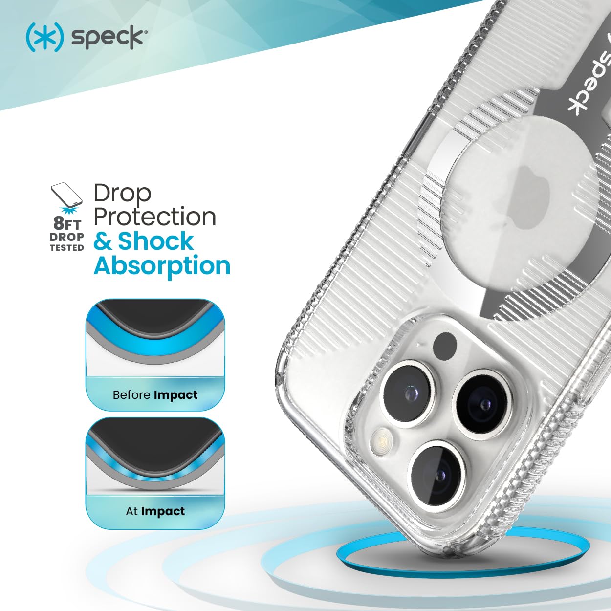 Back view of Speck Clear case reveals ultra-clear protection.