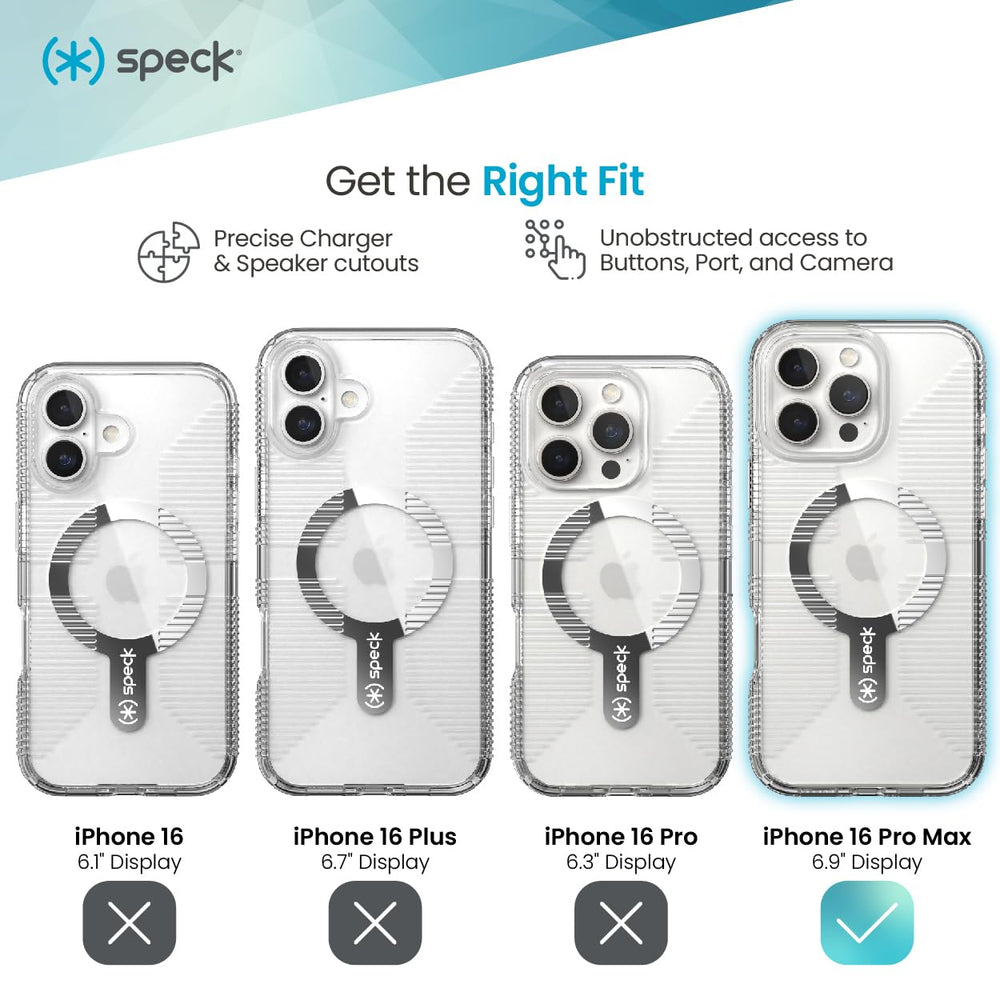MagSafe compatibility showcases seamless wireless charging with Speck case.