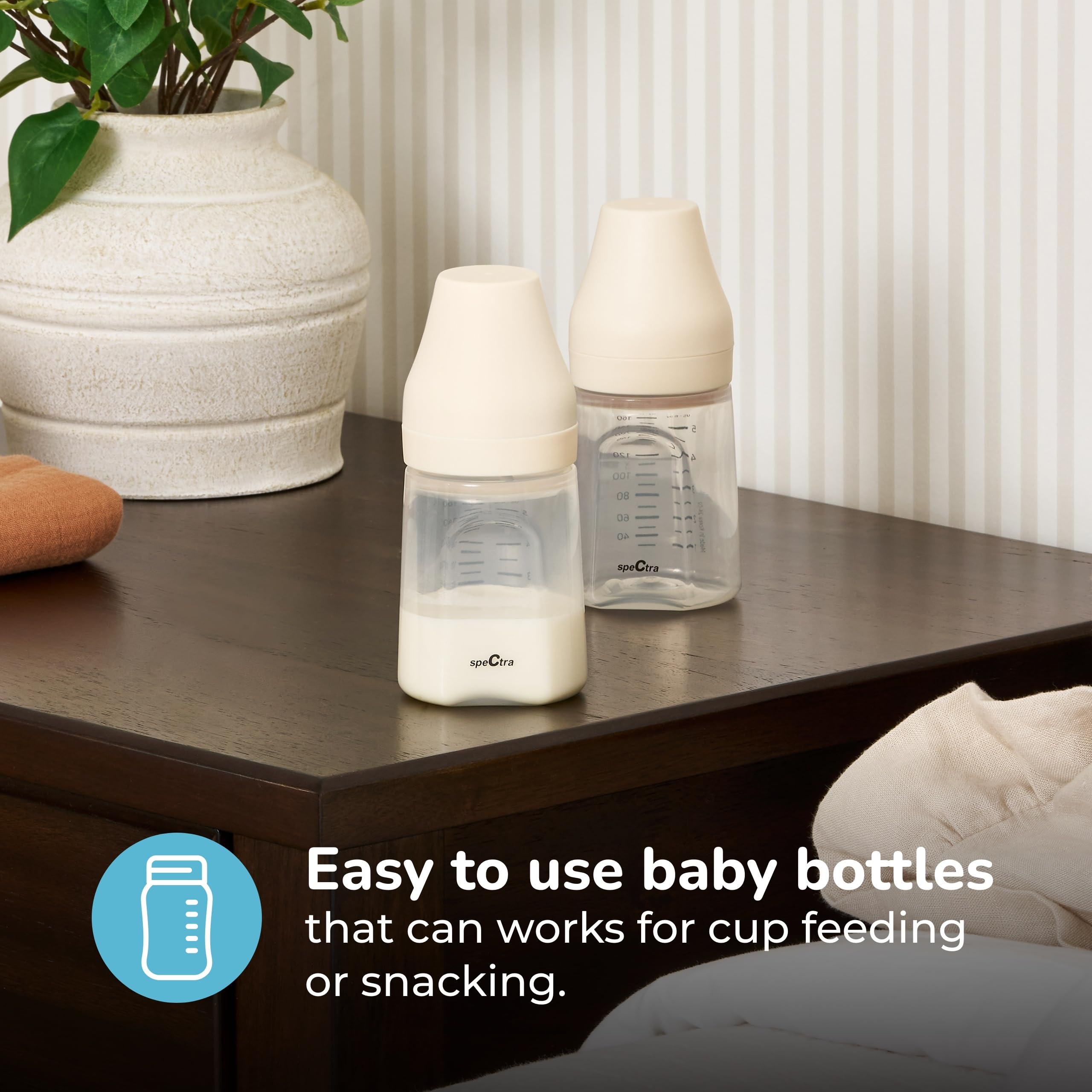 Spectra bottle designed for fridge or freezer milk storage.