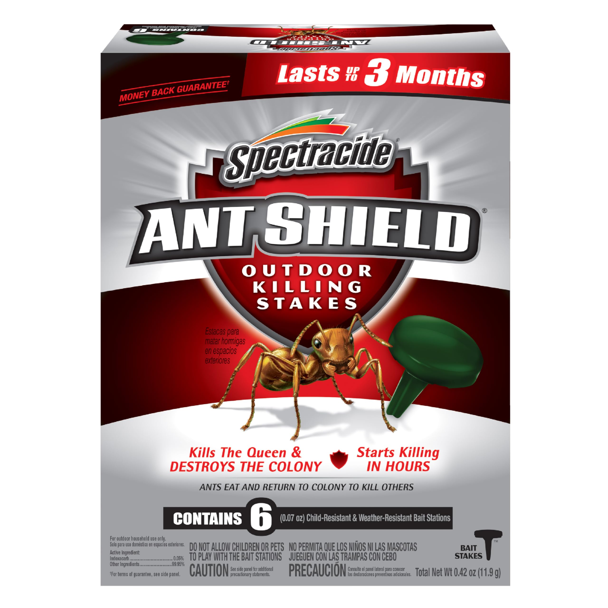 Spectracide Ant Shield outdoor killing stakes placed along a home foundation for quick outdoor control