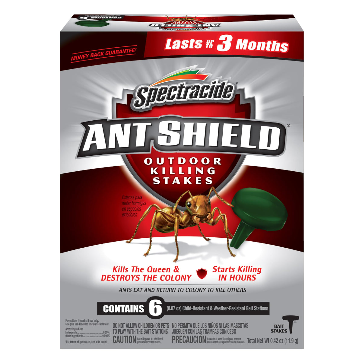 Spectracide Ant Shield outdoor killing stakes placed along a home foundation for quick outdoor control