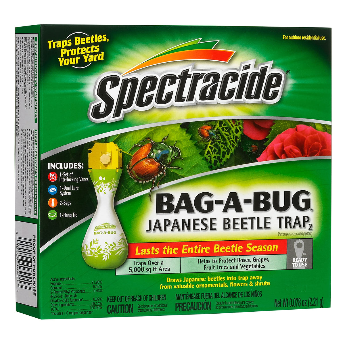 Spectracide Bag-A-Bug Trap 2 dual lure system attracts beetles to protect ornamentals.