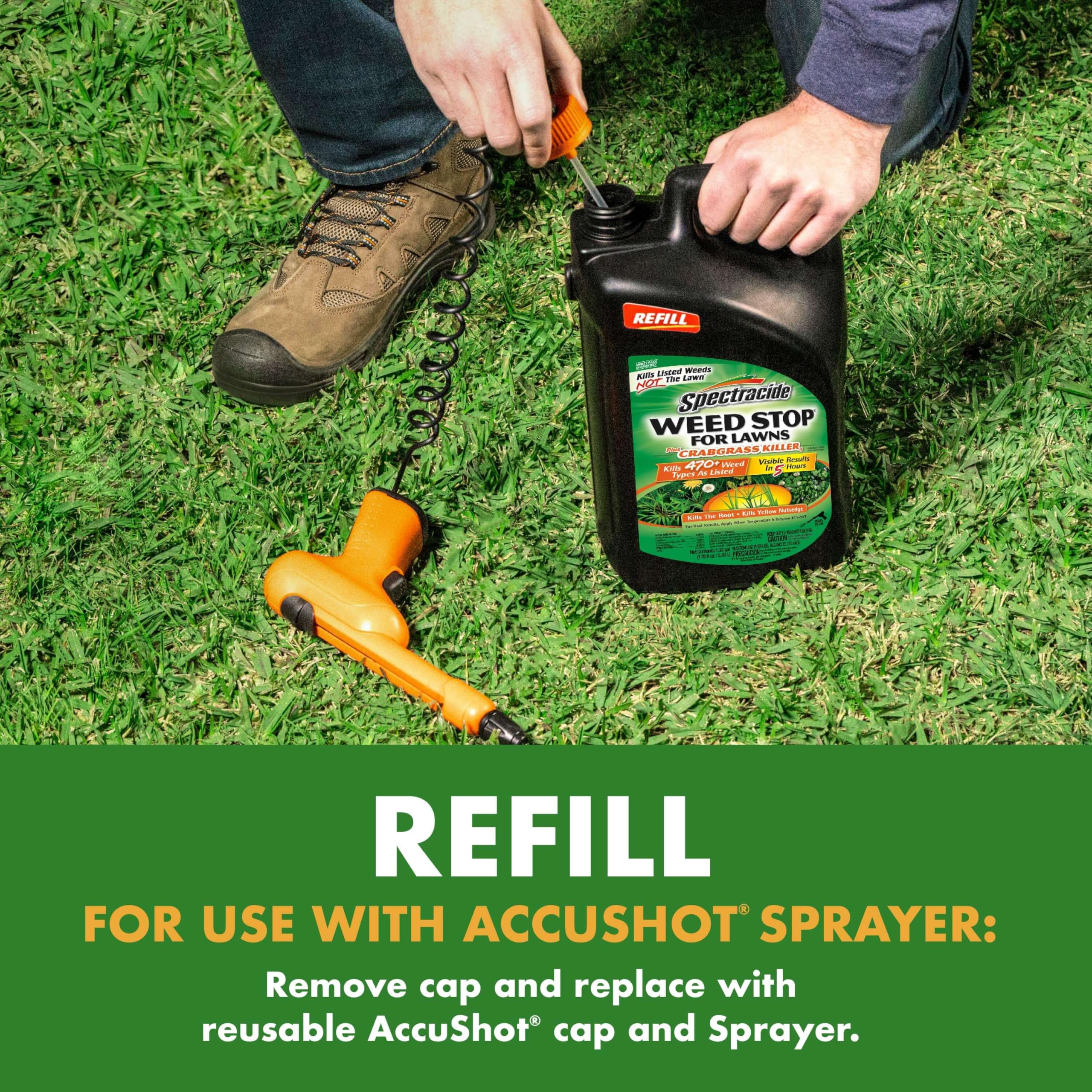 Spectracide Crabgrass killer on a lush lawn demonstrates rapid weed control.