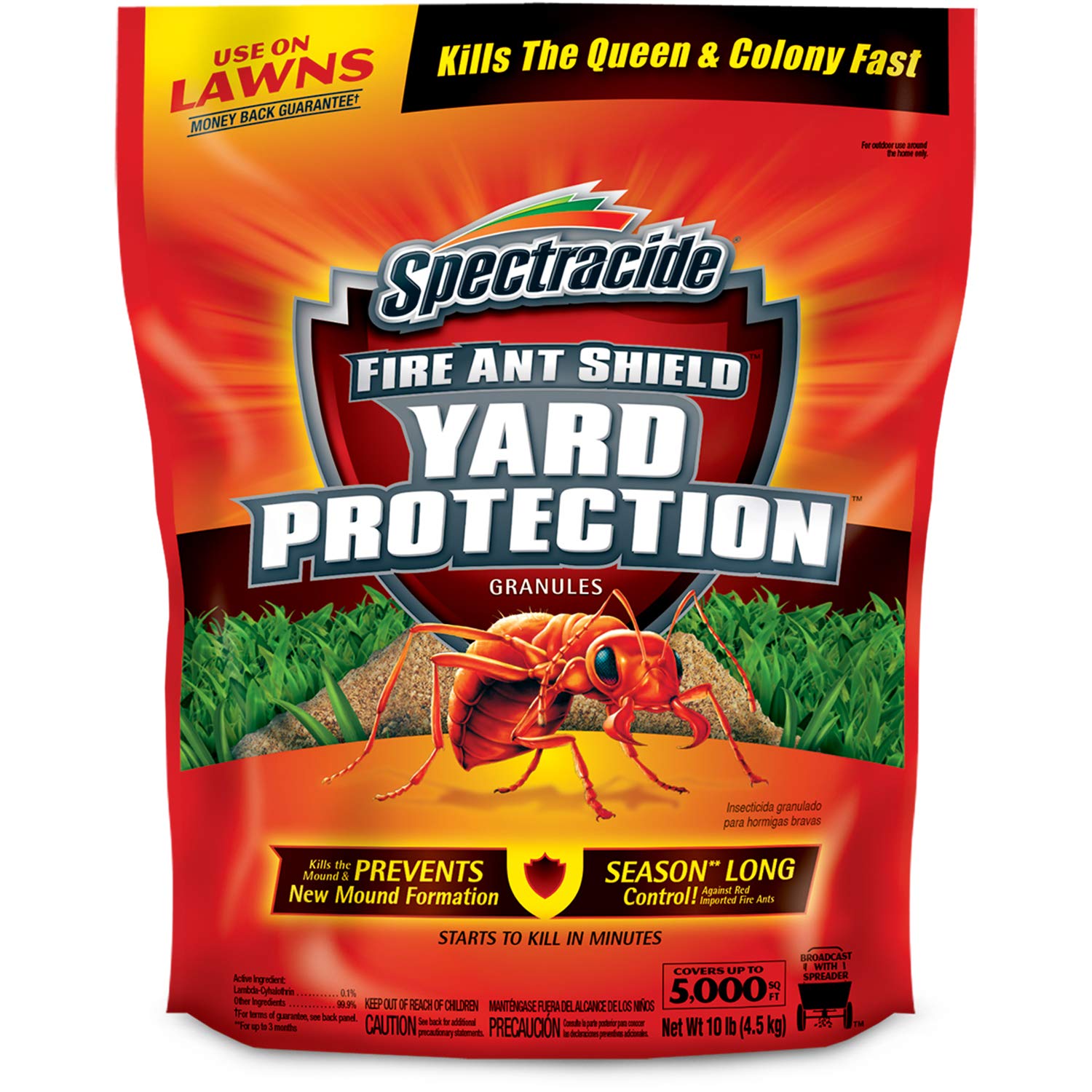 Spectracide Fire Ant Shield Yard Protection Granules on bag, ready to use for lawn protection