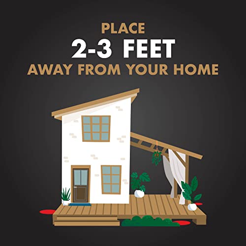 Distance layout stake shows 2-3 feet spacing from the home for coverage.