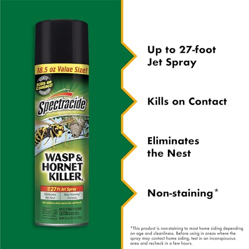 Spectracide Wasp & Hornet Killer Aerosol eliminates outdoor nests for rapid control.