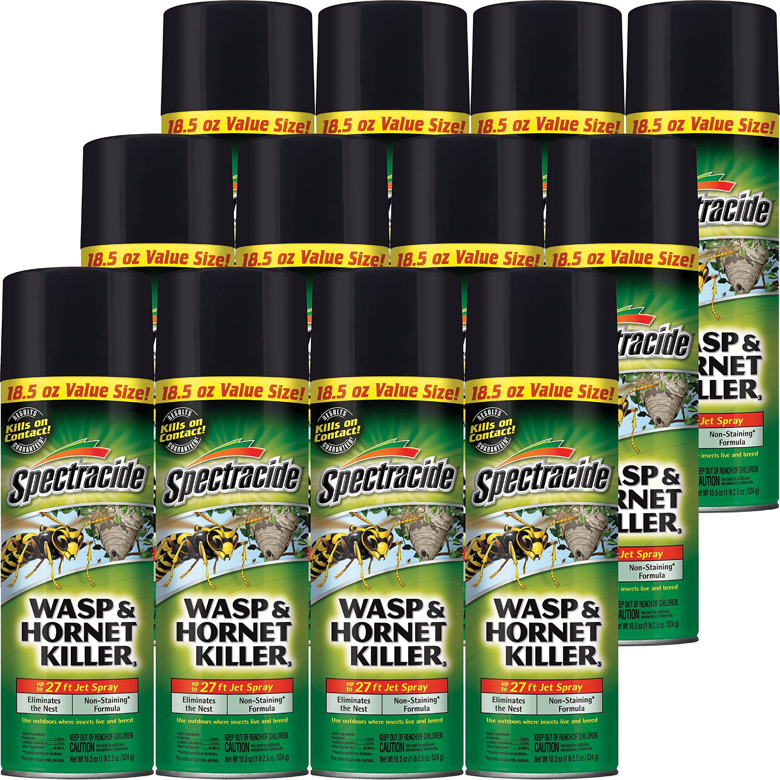 Spectracide Wasp & Hornet Killer Aerosol with jet spray reaches nests up to 27 feet.