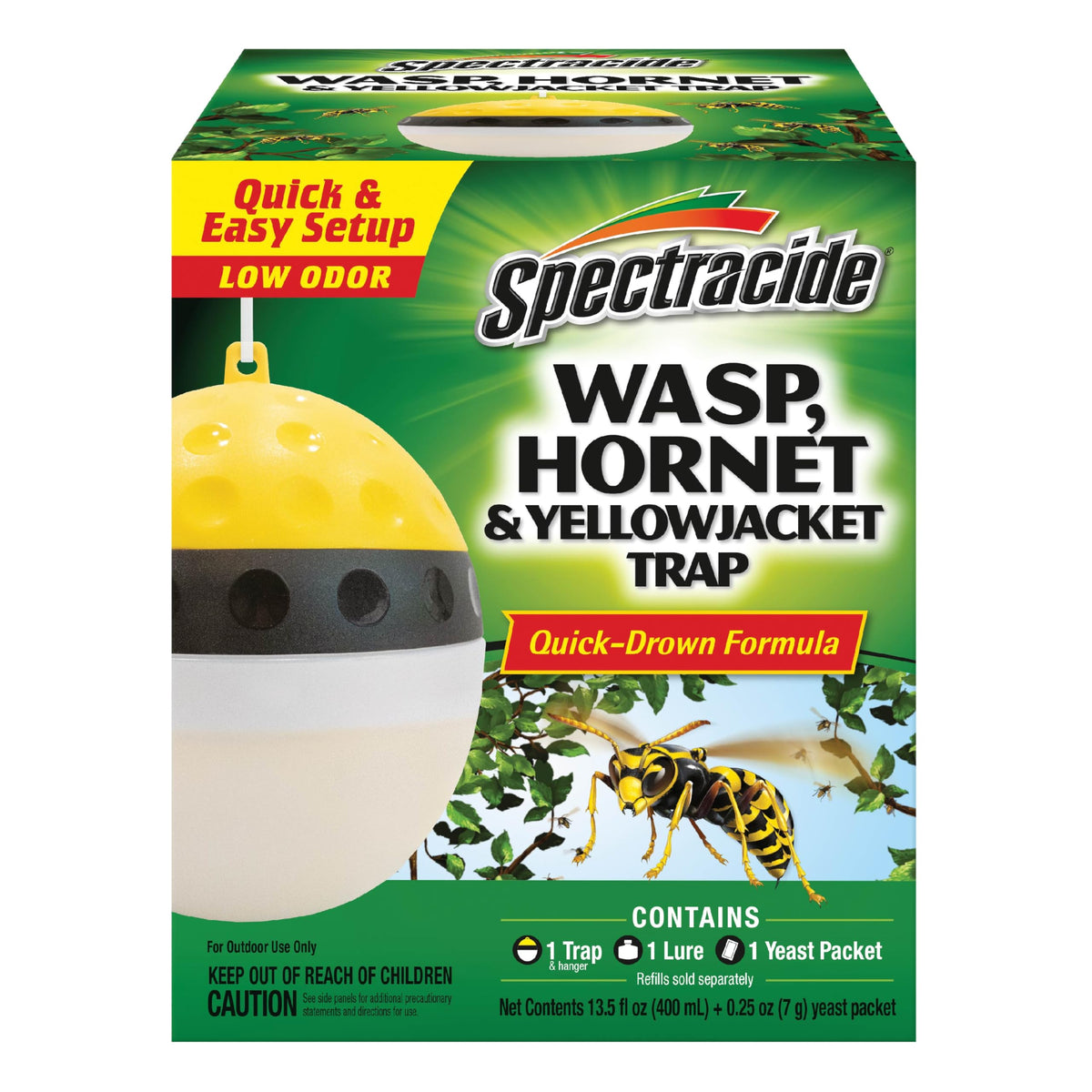 Spectracide Wasp Trap hanging outdoors attracts pests and helps keep patios comfortable.