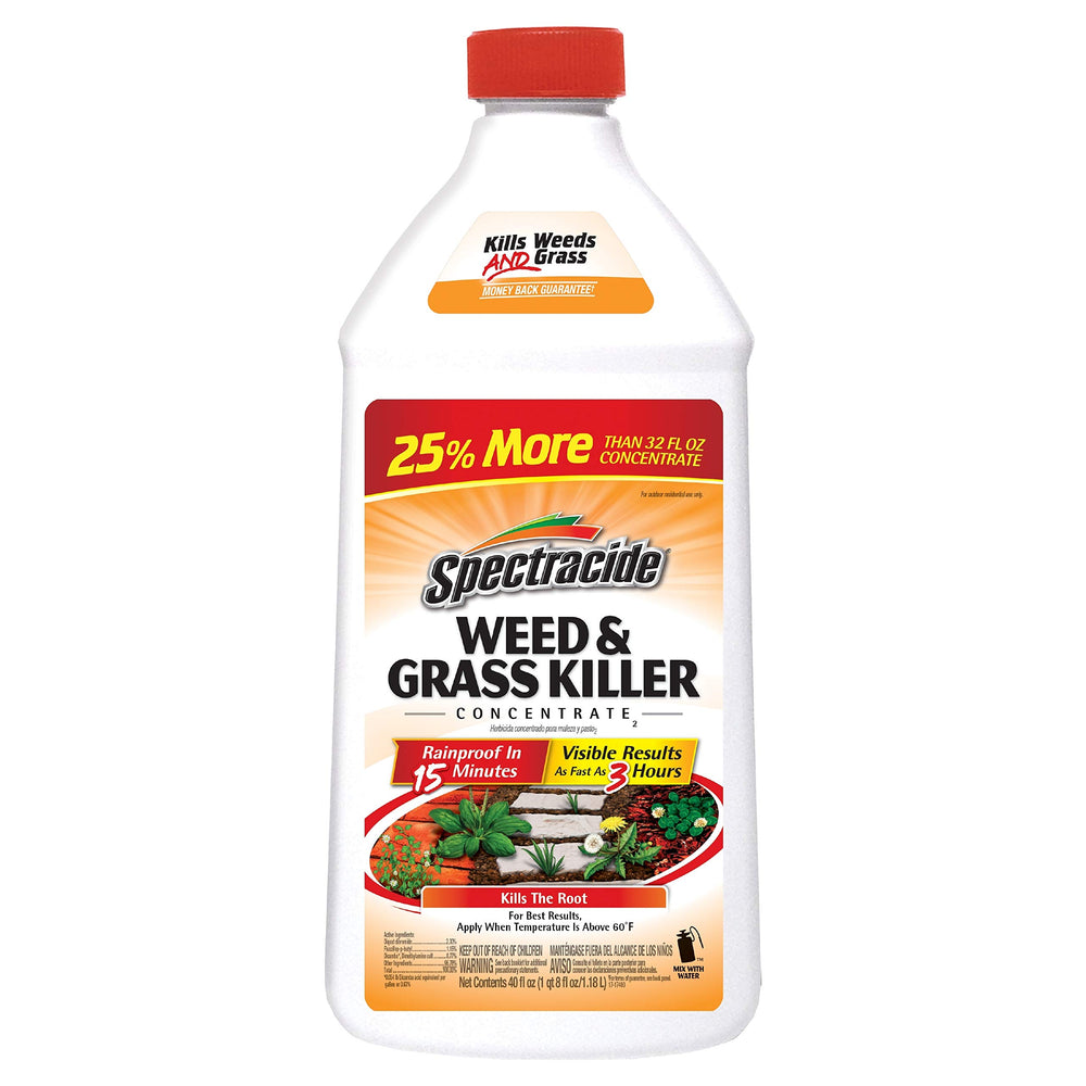 Spectracide weed killer bottle pour for precise spot treatment on patios.