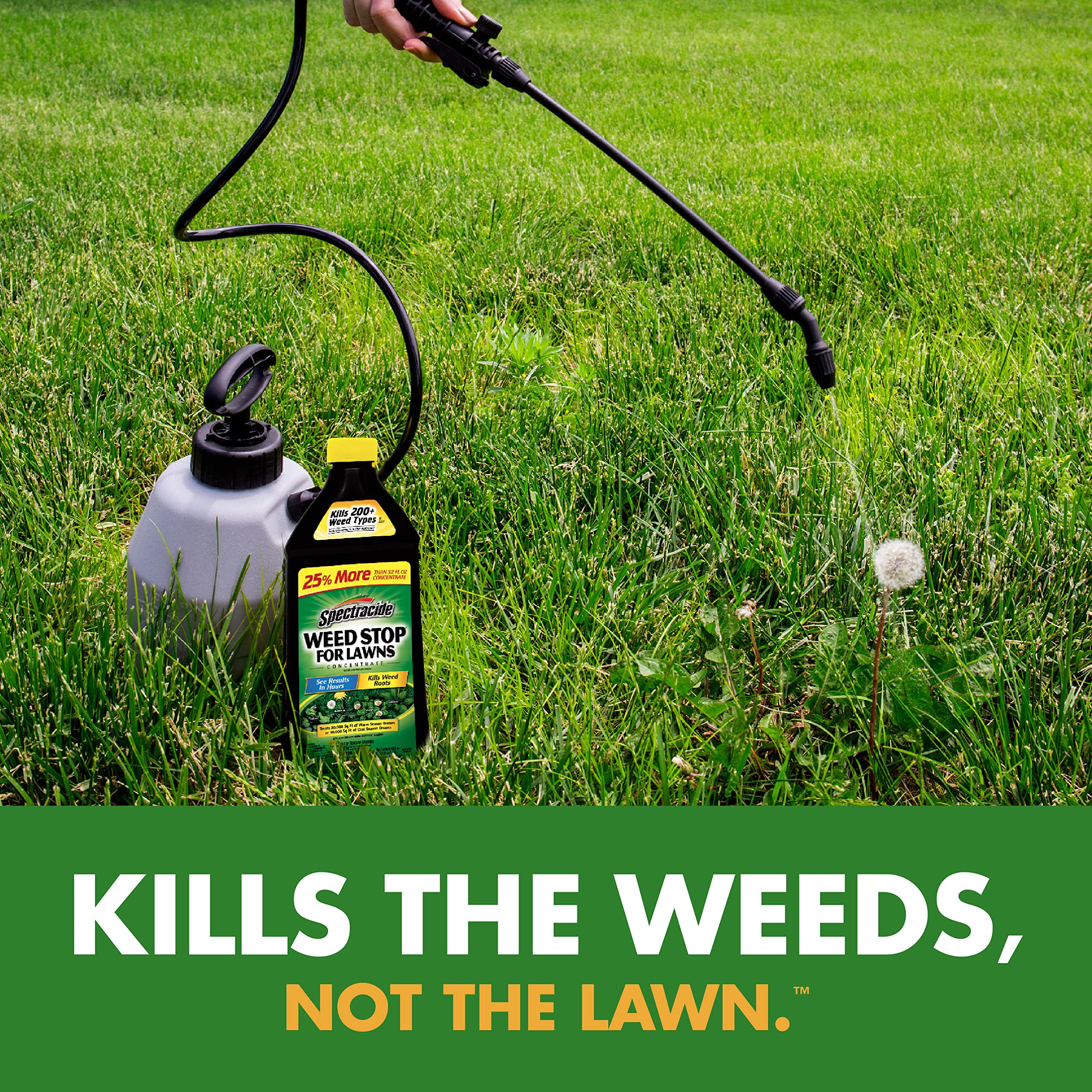Label on Spectracide Weed Stop explains directions for safe lawn use.