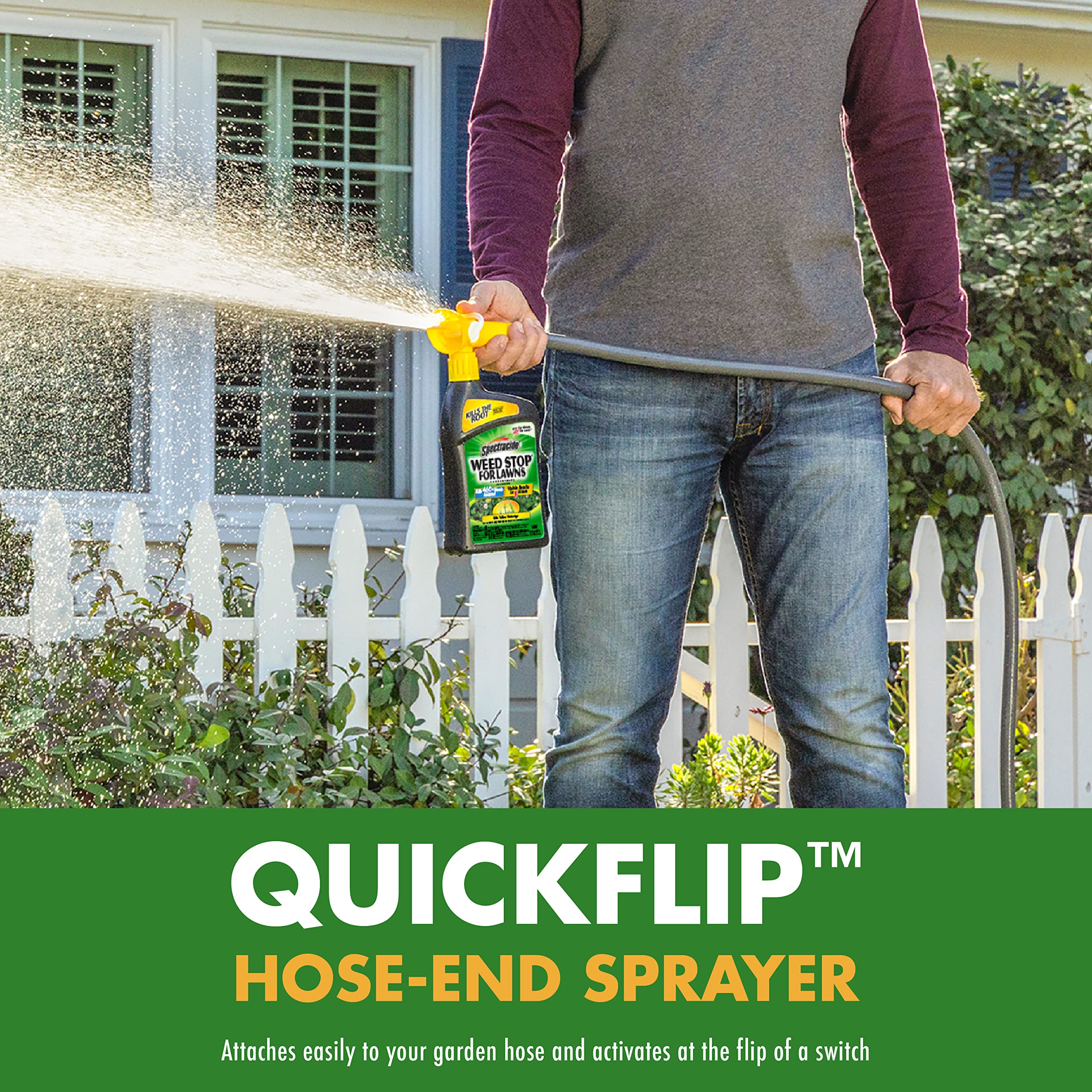 Broadleaf weed control on a healthy green lawn with Spectracide