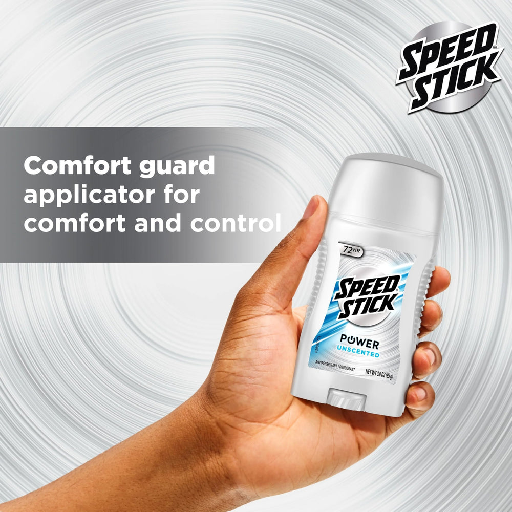 Speed Stick Power 72-hour protection label emphasizes long-lasting reliability.