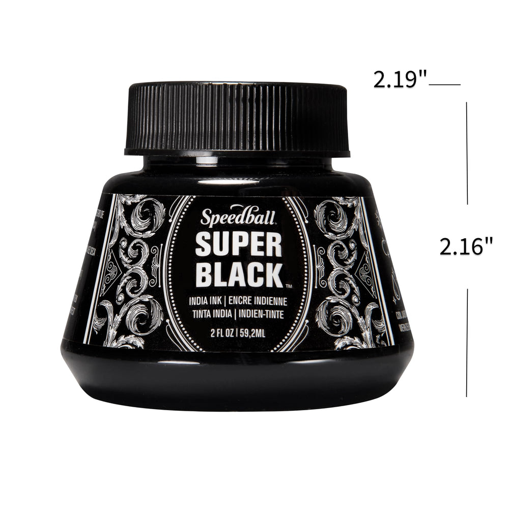 Speedball India Ink opaque black pour demonstrates strong contrast on paper