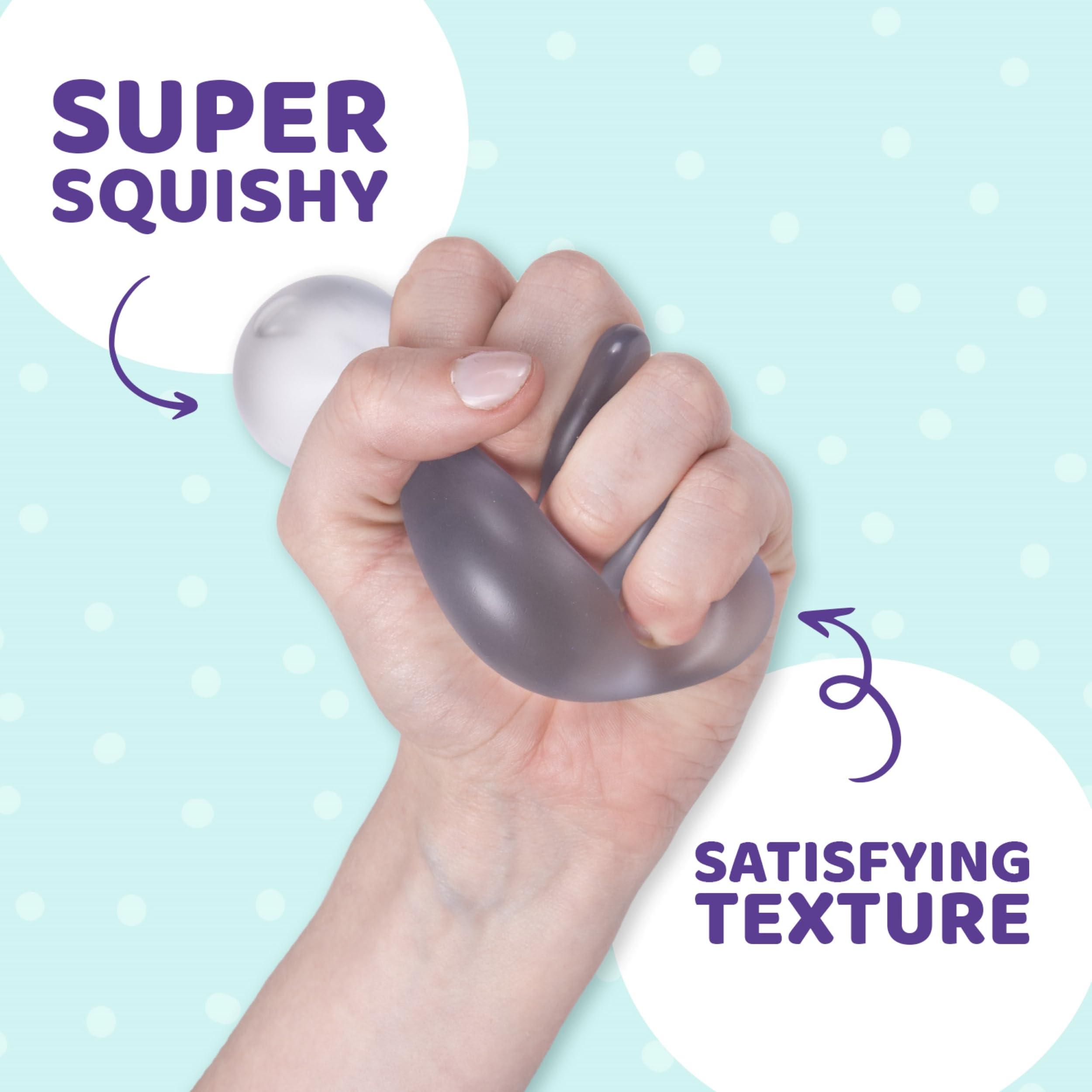 Speks Squishy Stress Balls blue ball close-up reveals memory gel core for quick rebound