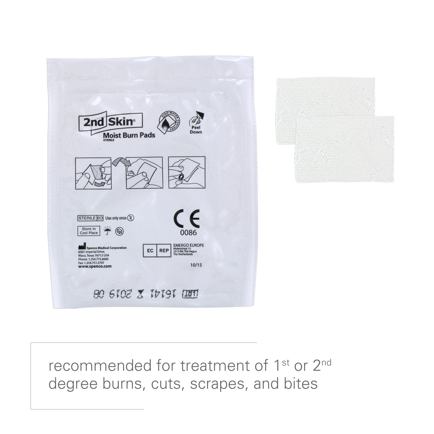 Spenco 2nd Skin Moist Burn Pad on skin shows non-sticky barrier.