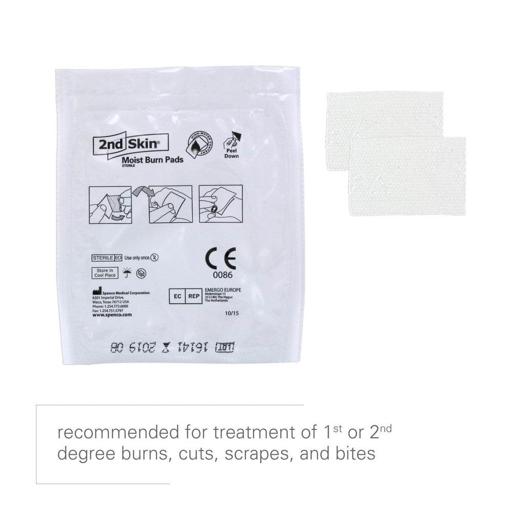 Spenco 2nd Skin Moist Burn Pad on skin shows non-sticky barrier.