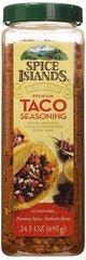 Spice Islands Premium Taco Seasoning jar close-up showcases bold flavor for tacos.