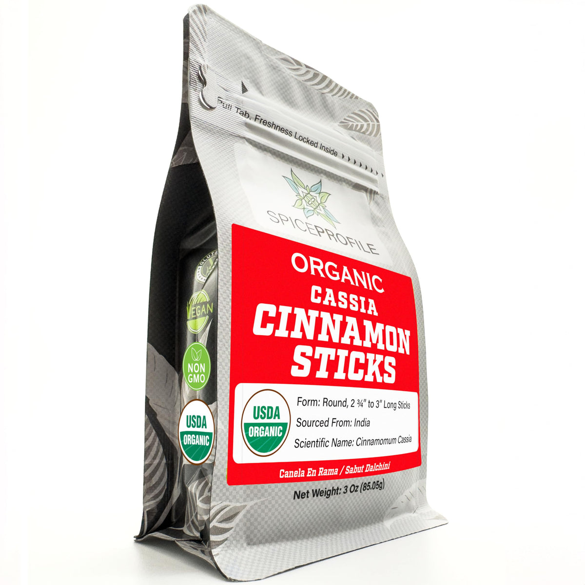 Spice Profile cassia cinnamon sticks in organic pouch for fresh flavor