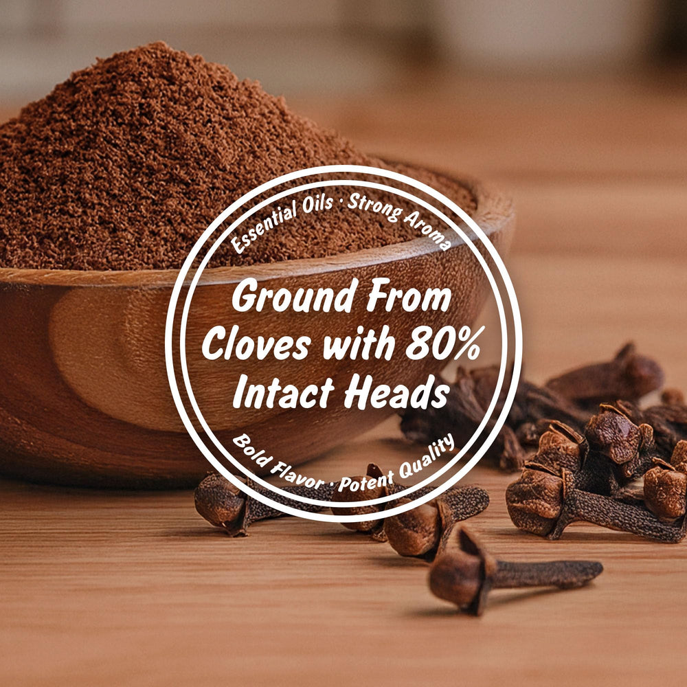 Spice Profile clove powder bottle pour shot highlighting versatile flavoring.