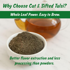 Spice Profile Tulsi cut and sifted leaves ready for herbal infusions