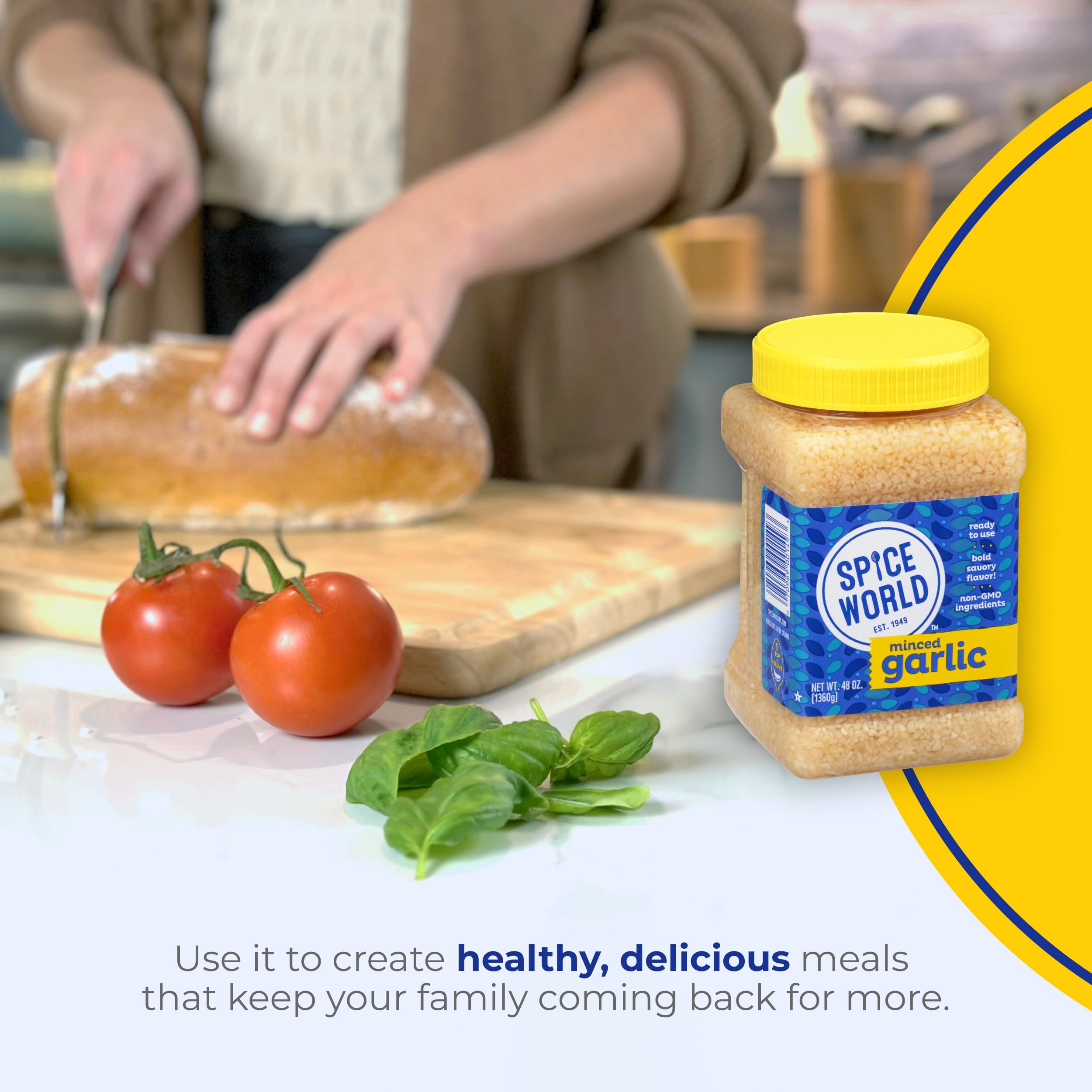 Spice World Minced Garlic delivers fresh aroma to sizzling pans in the skillet.