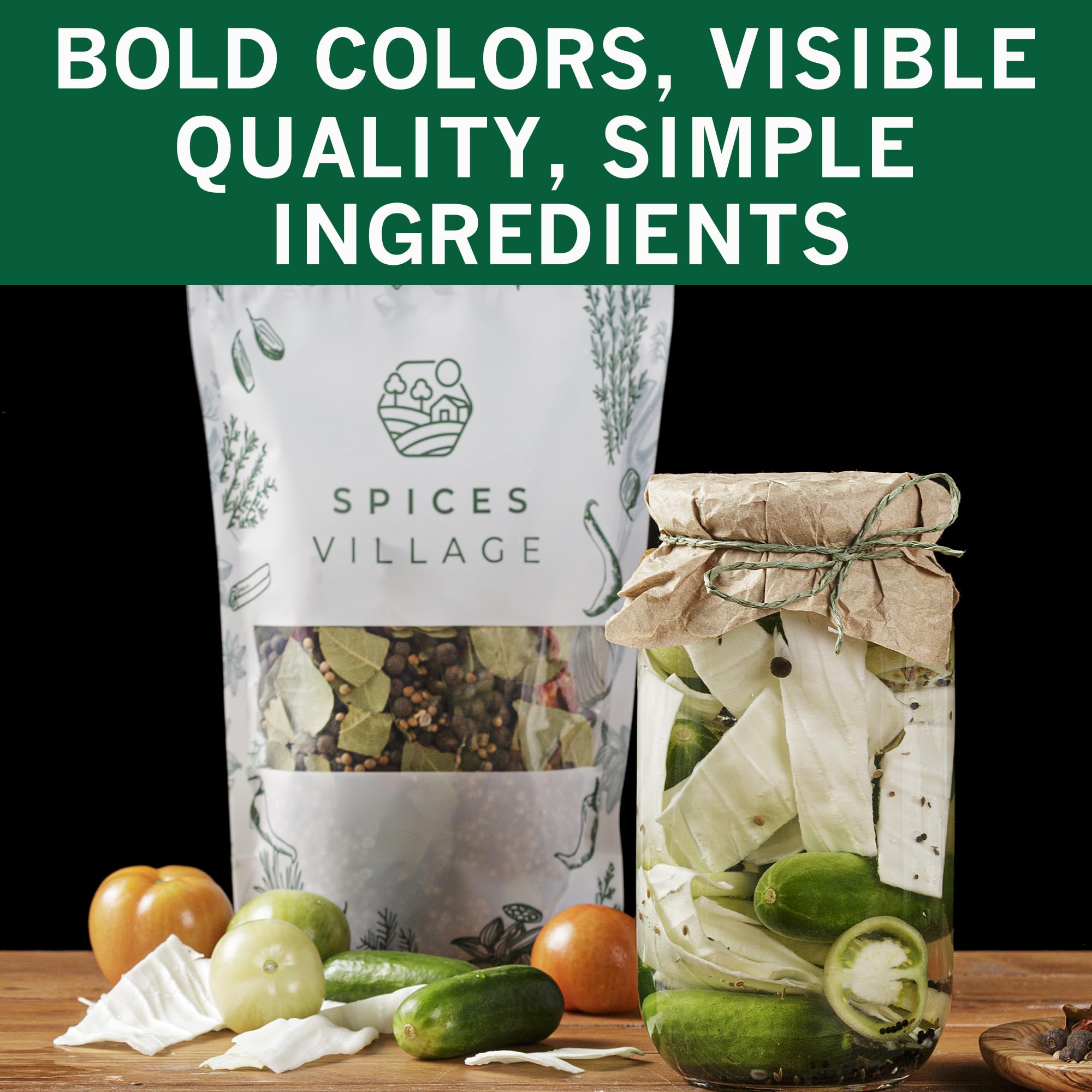 Spices Village pickling spice jar with vegetables showing infusion in jars