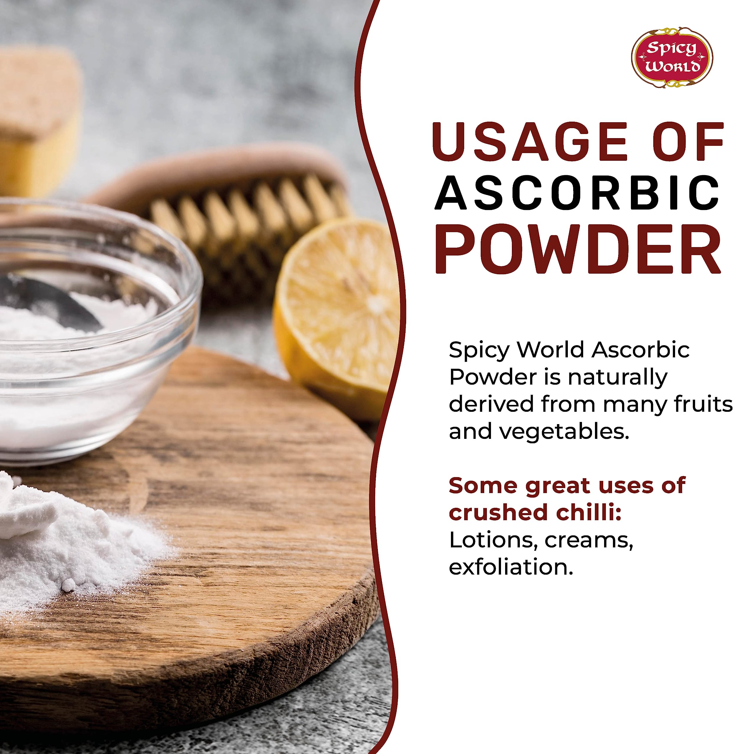 Spicy World Ascorbic Acid powder featured in skin-care formulation