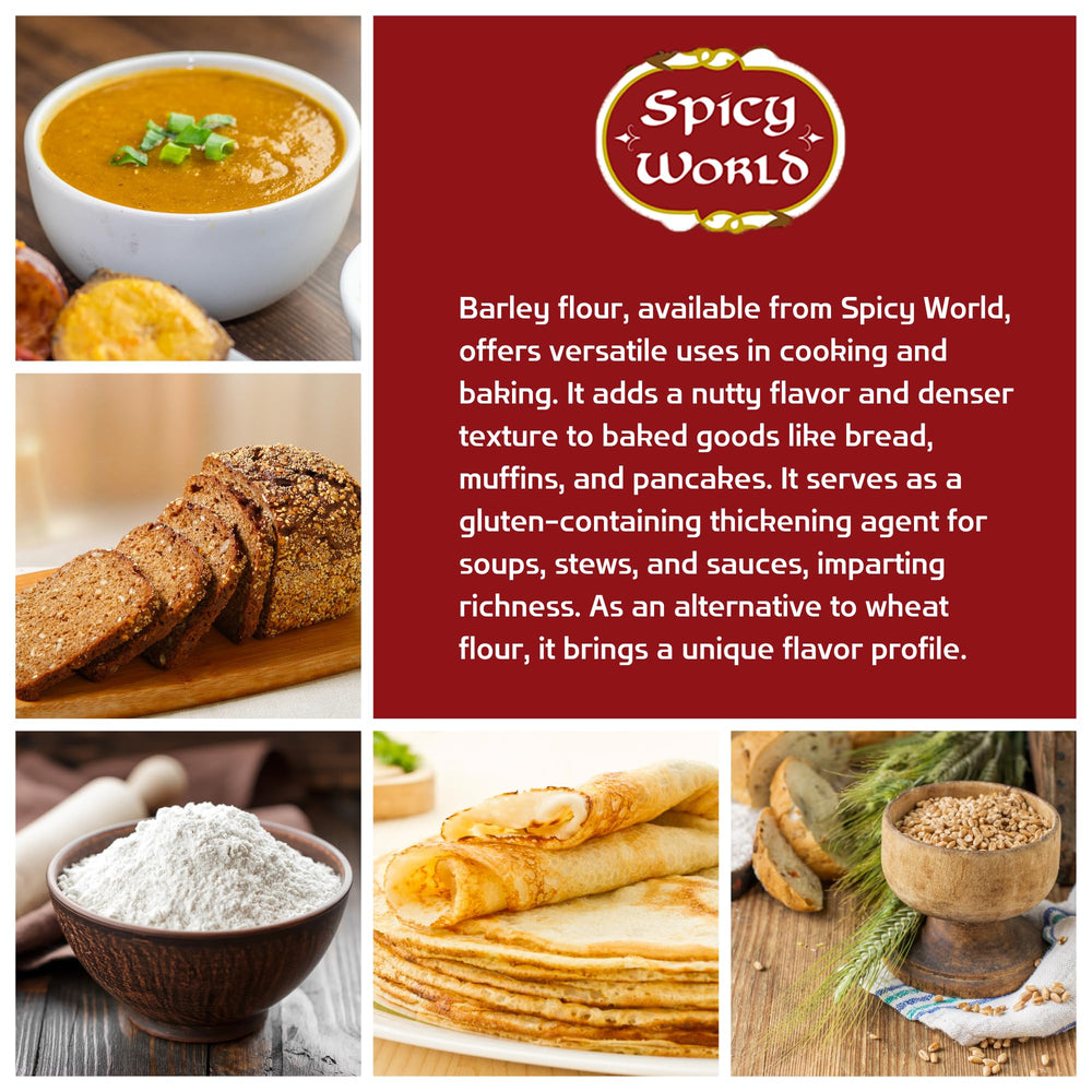 Spicy World Barley Flour used in cooking to thicken soups or stews with body.