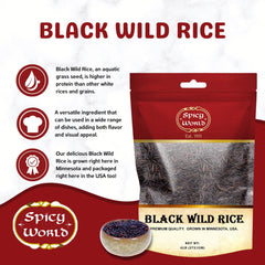 Steaming bowl of Spicy World Black Wild Rice, rich aroma and texture.