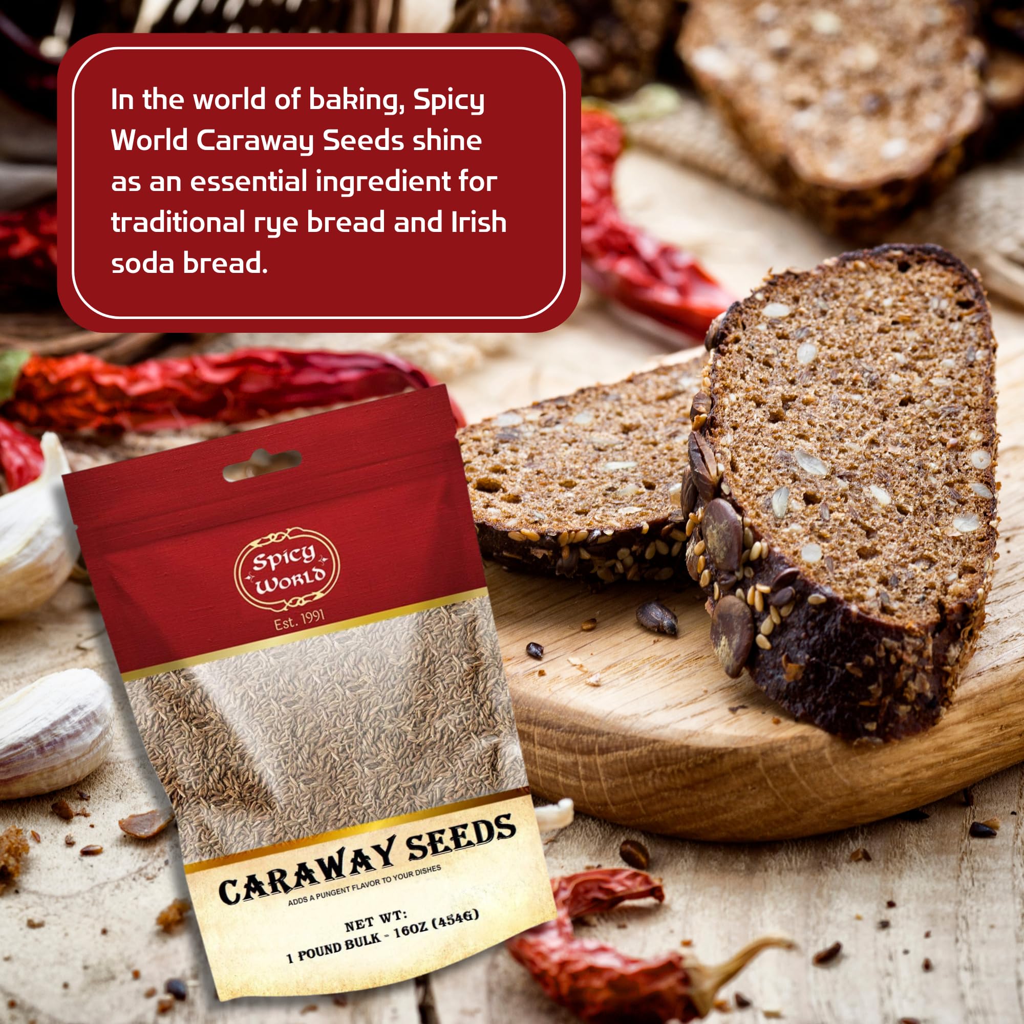 Spicy World caraway seeds in a glass jar ready to elevate sauerkraut with subtle, warm spice.