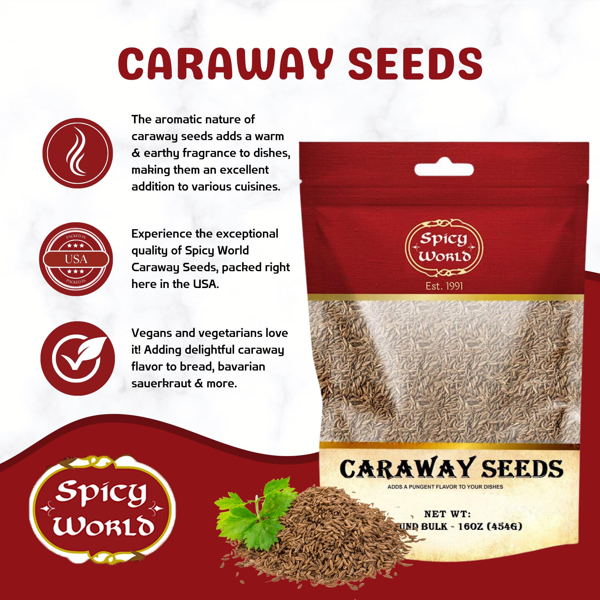 Spicy World caraway seeds close-up highlighting aromatic, earthy notes ideal for rye bread.