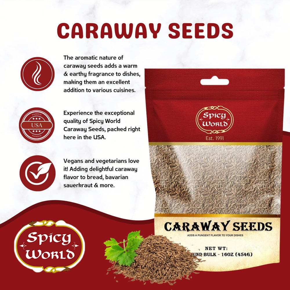 Spicy World caraway seeds close-up highlighting aromatic, earthy notes ideal for rye bread.
